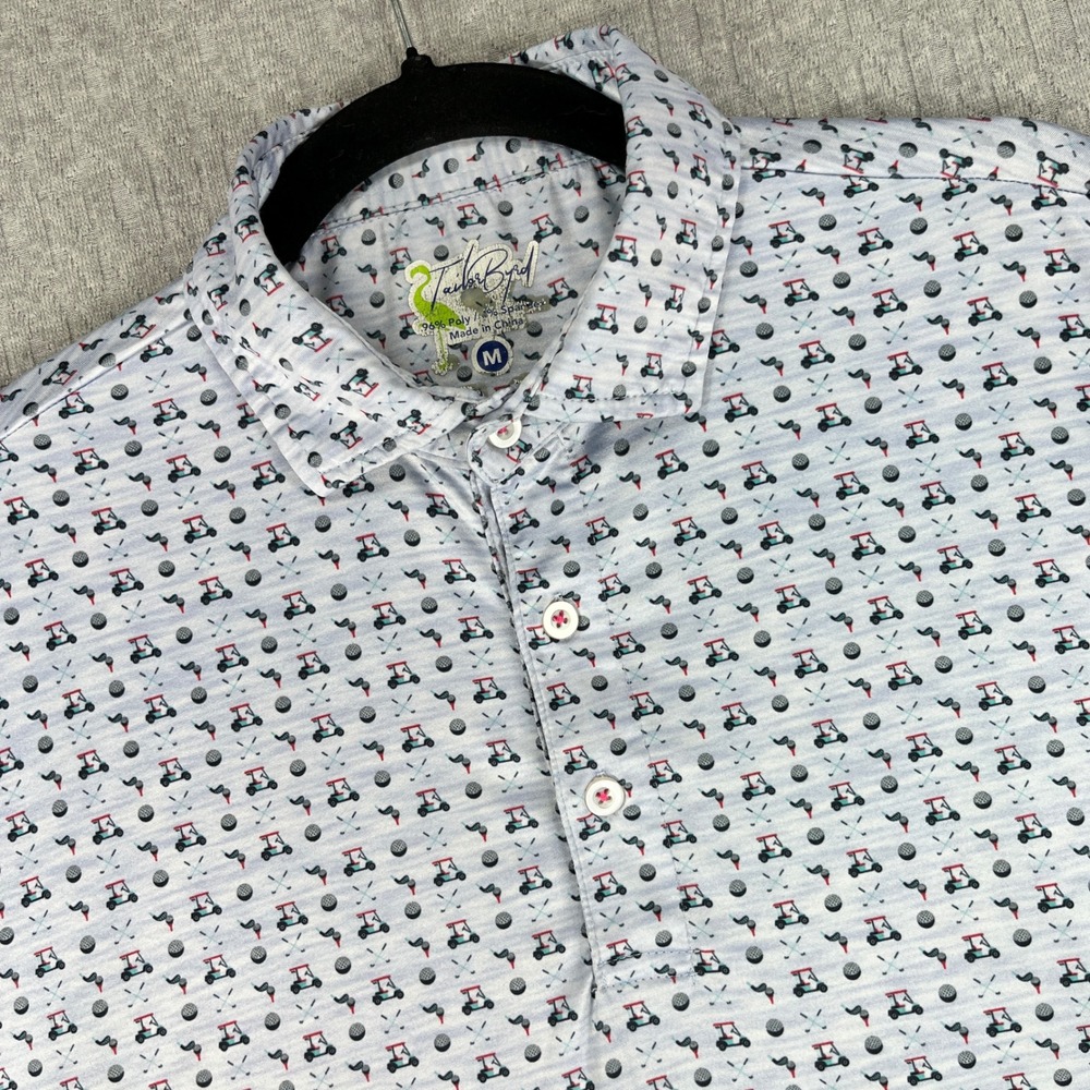 TailorByrd Polo Shirt Men M Blue Golf Cart Performance Short‎ Sleeve Geometric